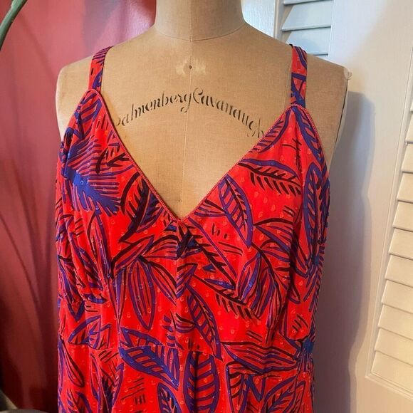 ALEXIS for TARGET | red & blue lightweight v neck maxi tropical leaf tie summer - Picture 15 of 15